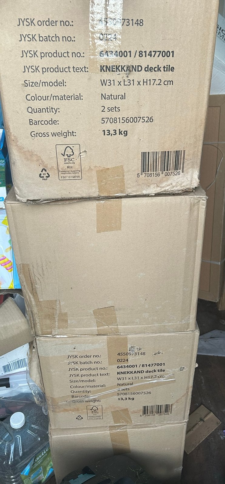 4 dozen nieuwe houten terrastegels (KNEKKAND deck tile), Tuin en Terras, Ophalen, Nieuw, 10 m² of meer, Hout