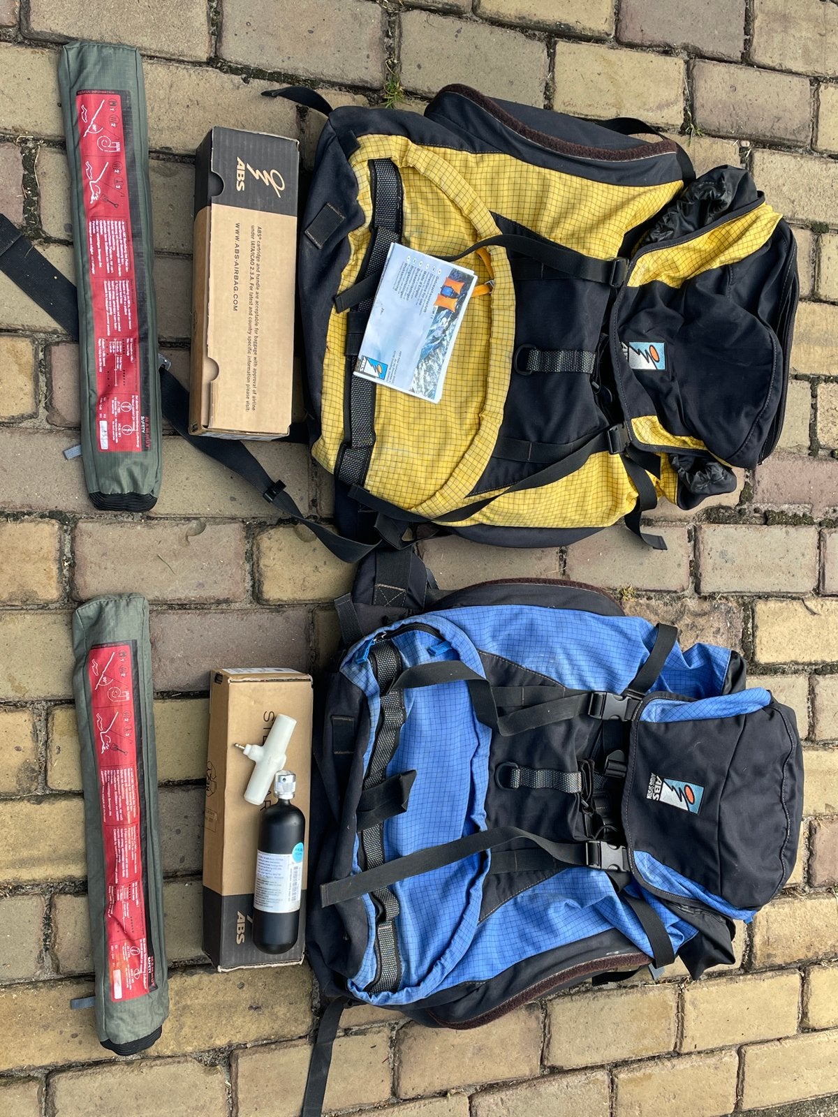 ABS Lawine Airbag Rugzakken (2 stuks) met cartridges, Overige merken, Gebruikt, Overige typen, Ophalen of Verzenden