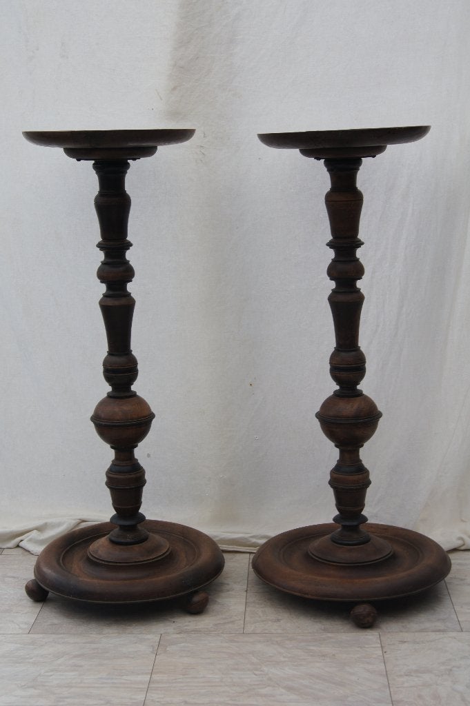 Set van 2 antieke houten zuilen/sokkels, Overige typen, Ophalen of Verzenden, 1 meter - 2 meter, Bruin