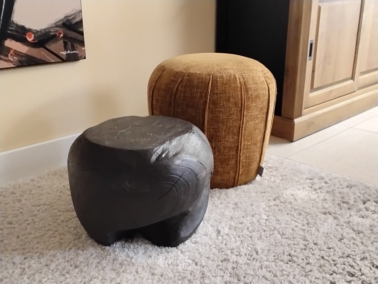 massief houten poef/ bijzettafel, Ophalen, Minder dan 50 cm, Rond, Minder dan 50 cm