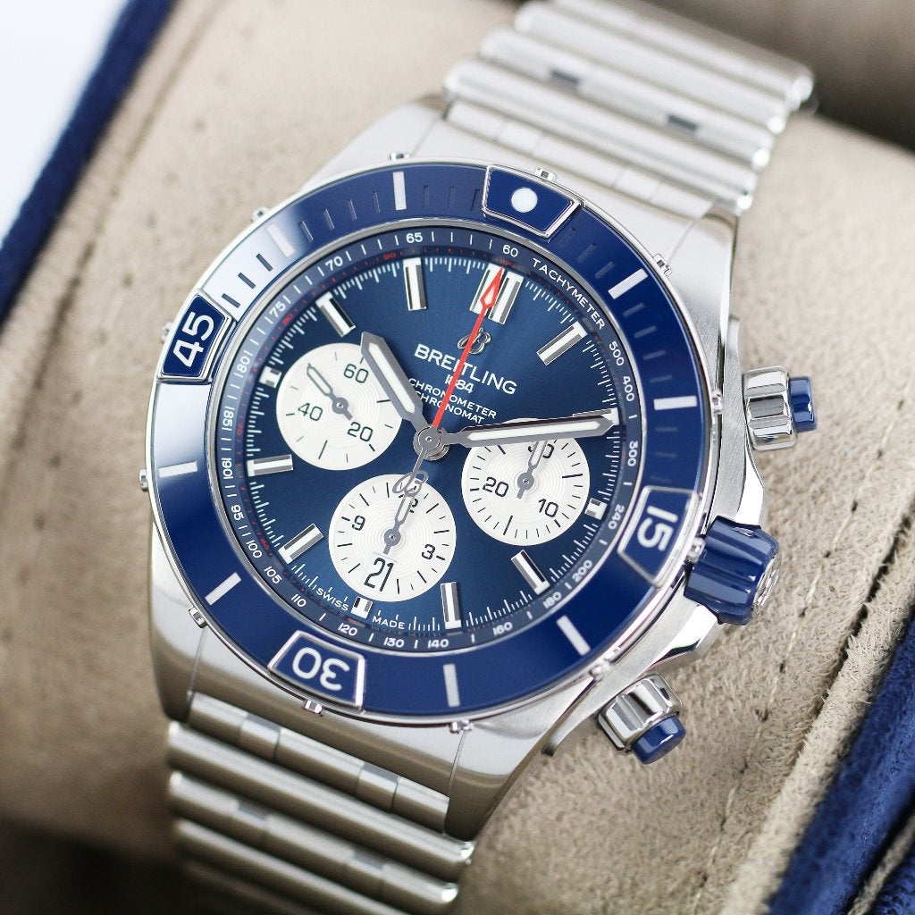 Breitling Super Chronomat blauw 44 (Zeer goed/ 2022), Staal, Staal, Breitling, Polshorloge