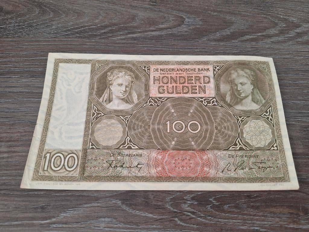 Mooi biljet 100 gulden Luitspelende Vrouw, 1942, Ophalen of Verzenden, 100 gulden