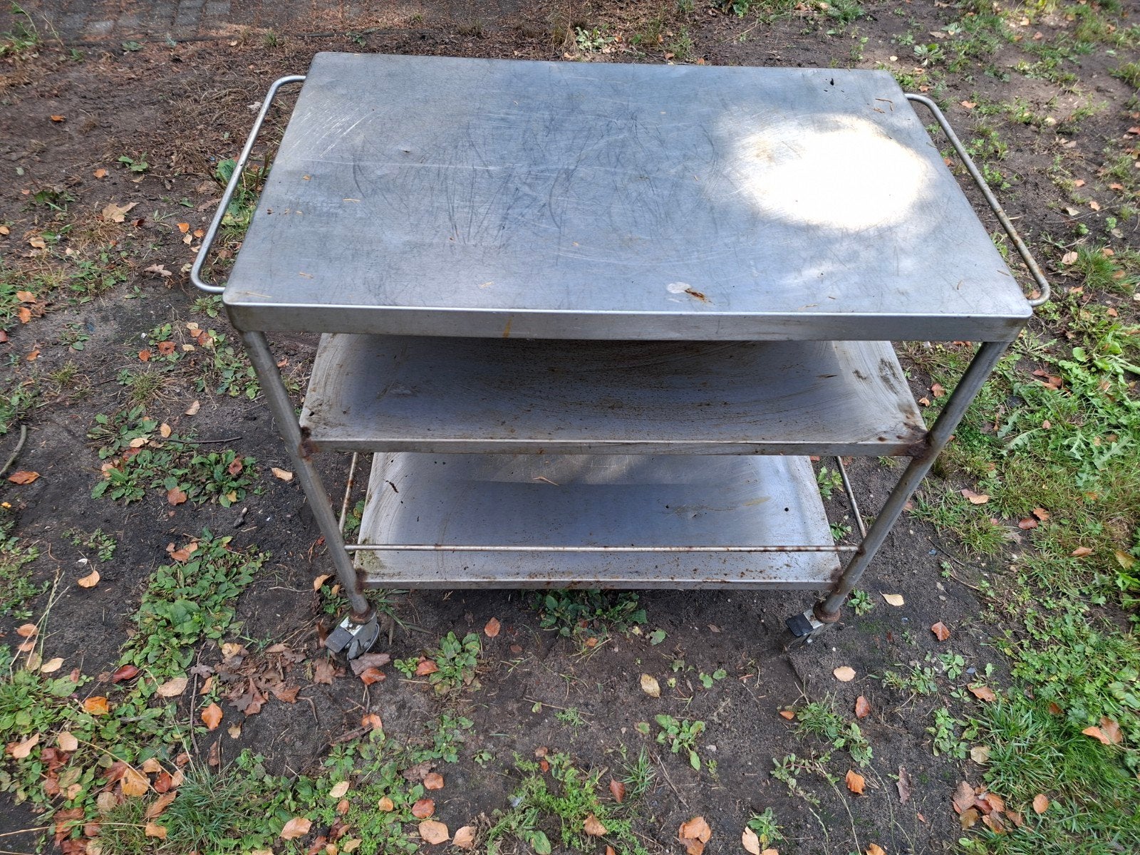 RVS serveerwagen / werktafel met 3 bladen, Ophalen, Gebruikt