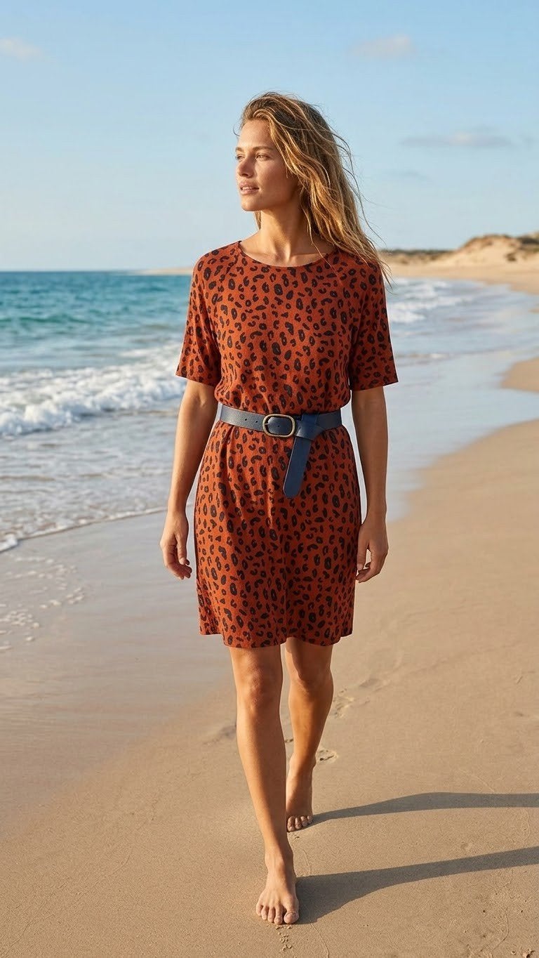 Oranje-blauwe cheeta jurk | Hema | M | Heel goed, Kleding | Dames, Maat 38/40 (M), Oranje, Ophalen of Verzenden, Zo goed als nieuw