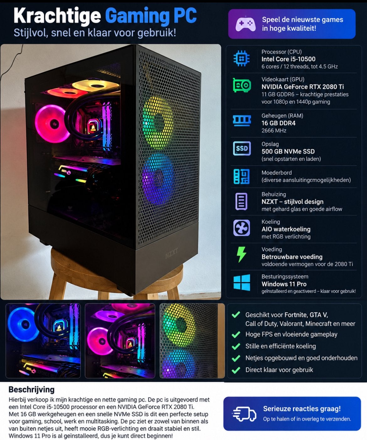 Gaming pc voor serieuze gamers, Computers en Software, Ophalen of Verzenden, Zo goed als nieuw, Gaming, SSD