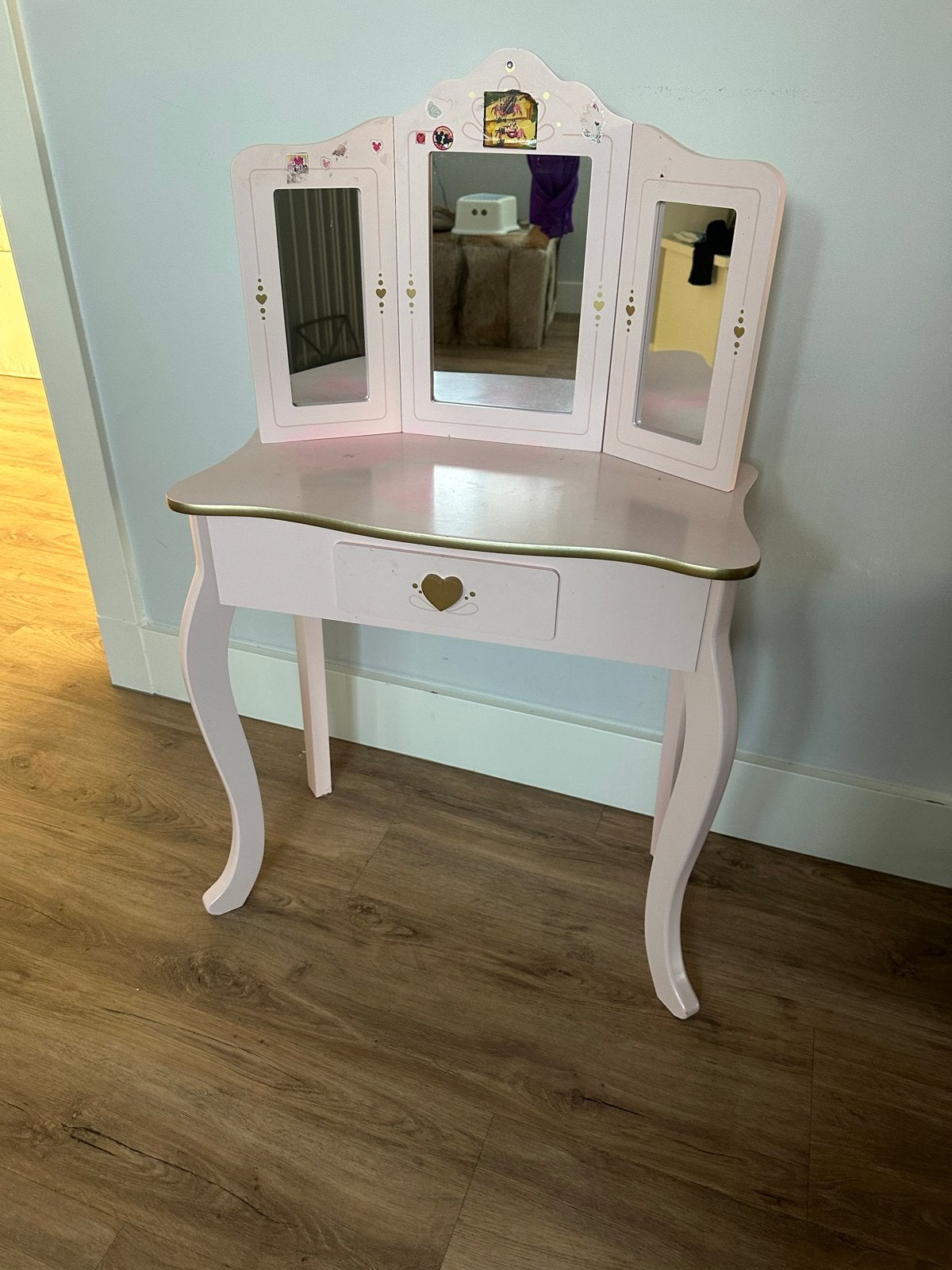 Roze kaptafel voor kinderen met 3 spiegels en lade, Ophalen, Gebruikt, Tafel(s)