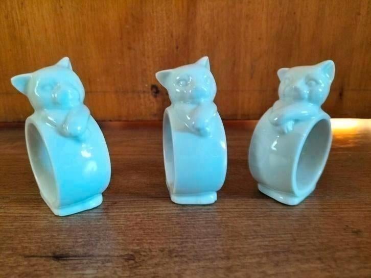 3 leuke servetringen met kat, wit porselein, samen €6,50, Ophalen of Verzenden