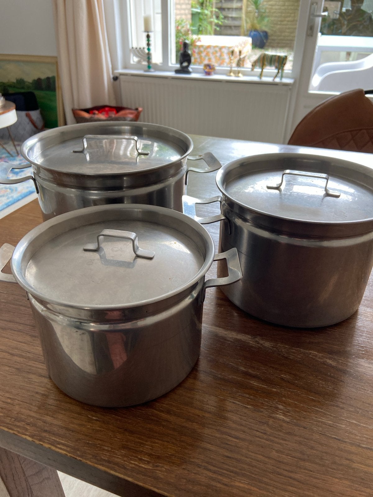Pannenset RVS - 3 stuks SOLA, Gebruikt, Met deksel, Pannenset, Ophalen of Verzenden