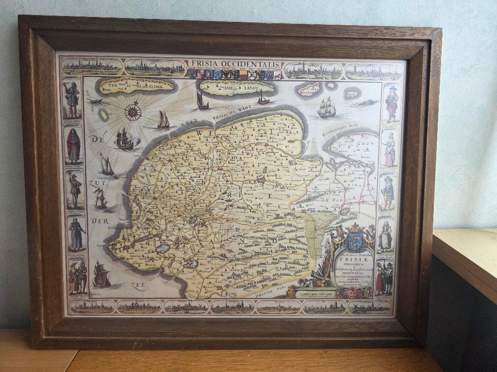 Antieke kaart van Friesland, 'Frisia Occidentalis', Antiek en Kunst, Kunst | Schilderijen | Klassiek, Ophalen, Landschap, Klassiek