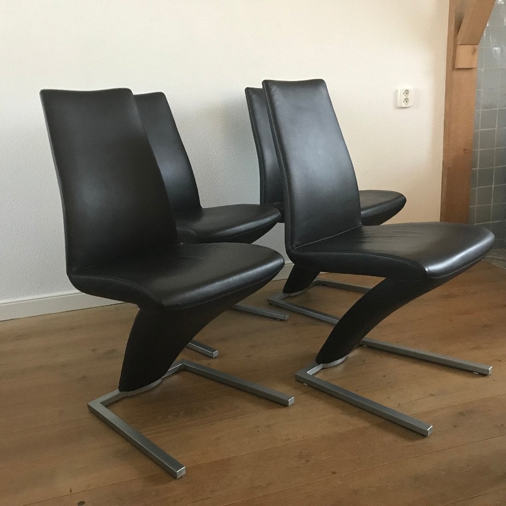 4 Rolf Benz 7800 design stoel modern leer diep bruin zwart, Ophalen, N, Leer, Zo goed als nieuw