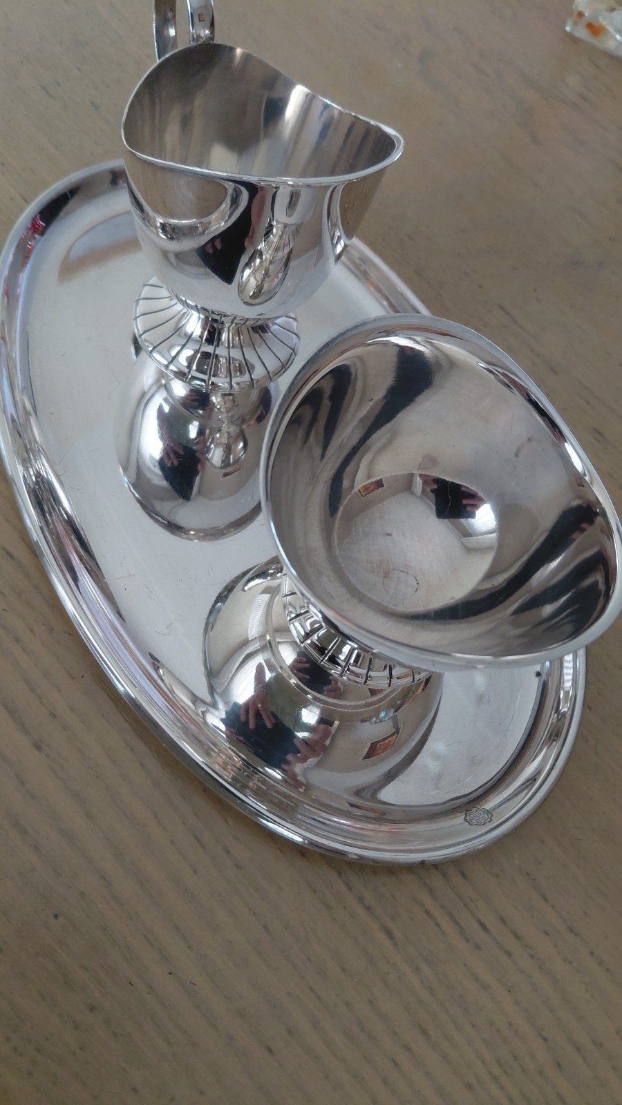 Prachtig Douwe Egberts verzilverd roomstel op dienblad., Antiek en Kunst, Antiek | Goud en Zilver, Ophalen of Verzenden