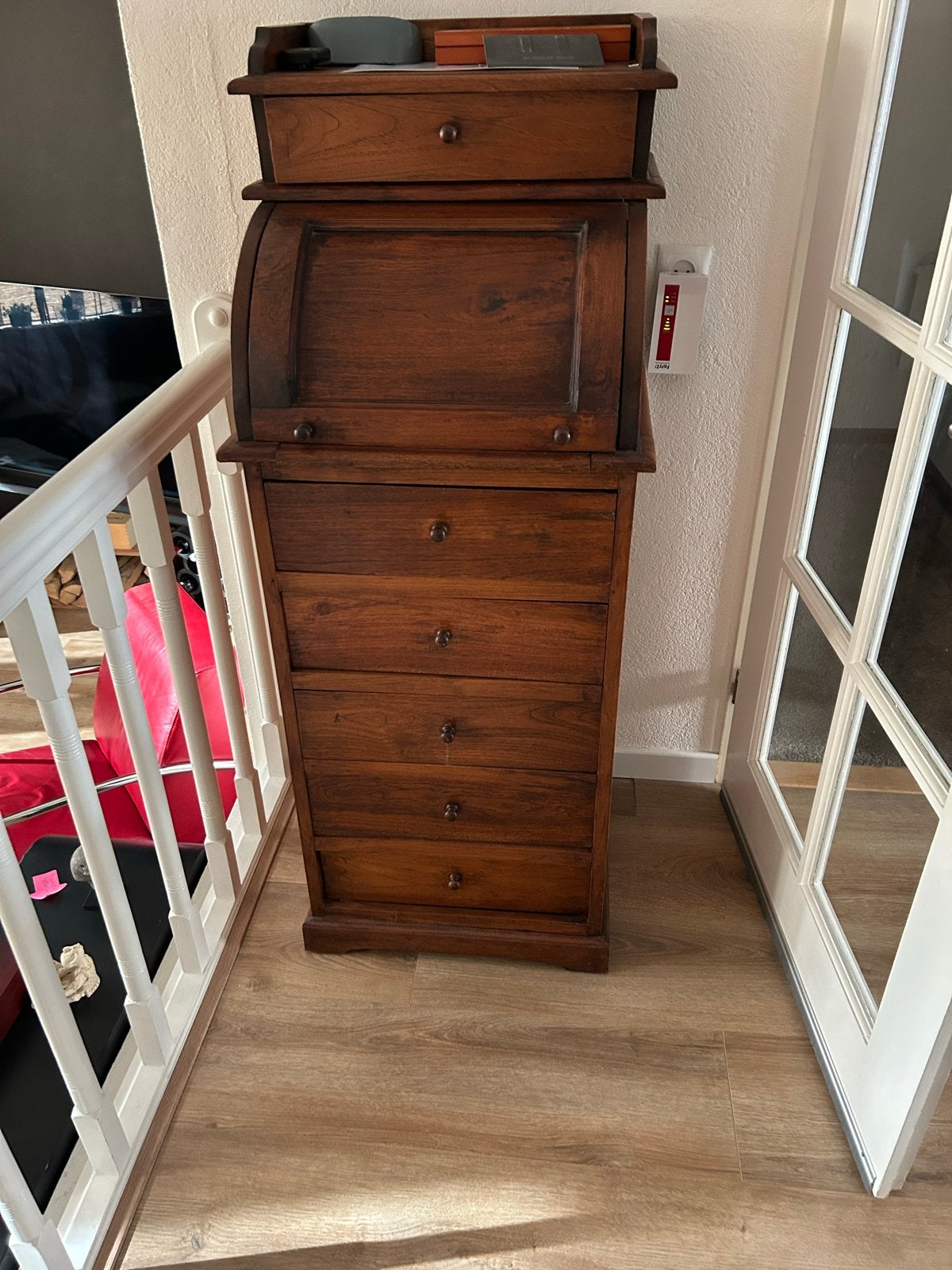 Antiek houten secretaire met rolluik en lades, Antiek en Kunst, Ophalen of Verzenden