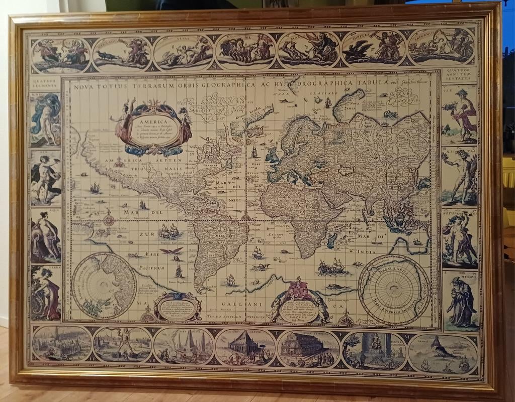 Grote Oude Wereldkaart op Stevig Kunststof - 170x130 cm, Ophalen of Verzenden