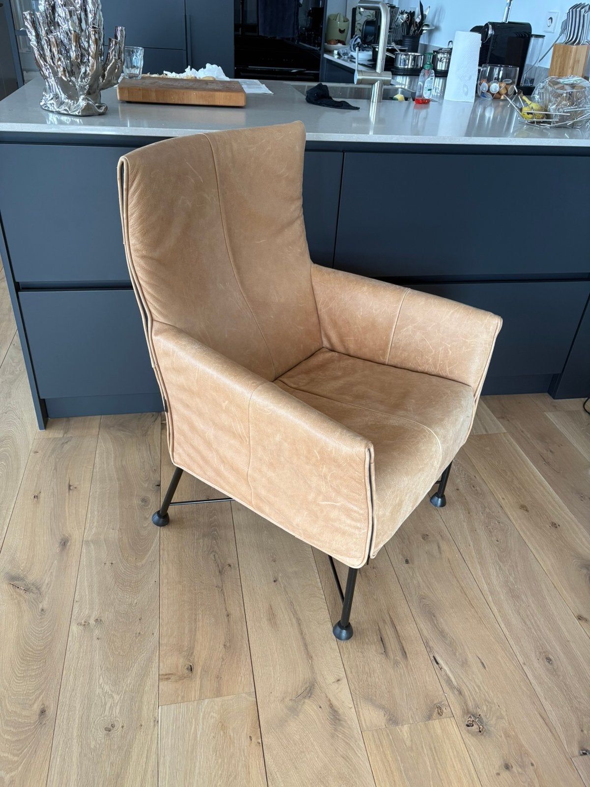 Montis Chary fauteuil cognac/bruin leder, Ophalen, Gebruikt, 50 tot 75 cm, Leer