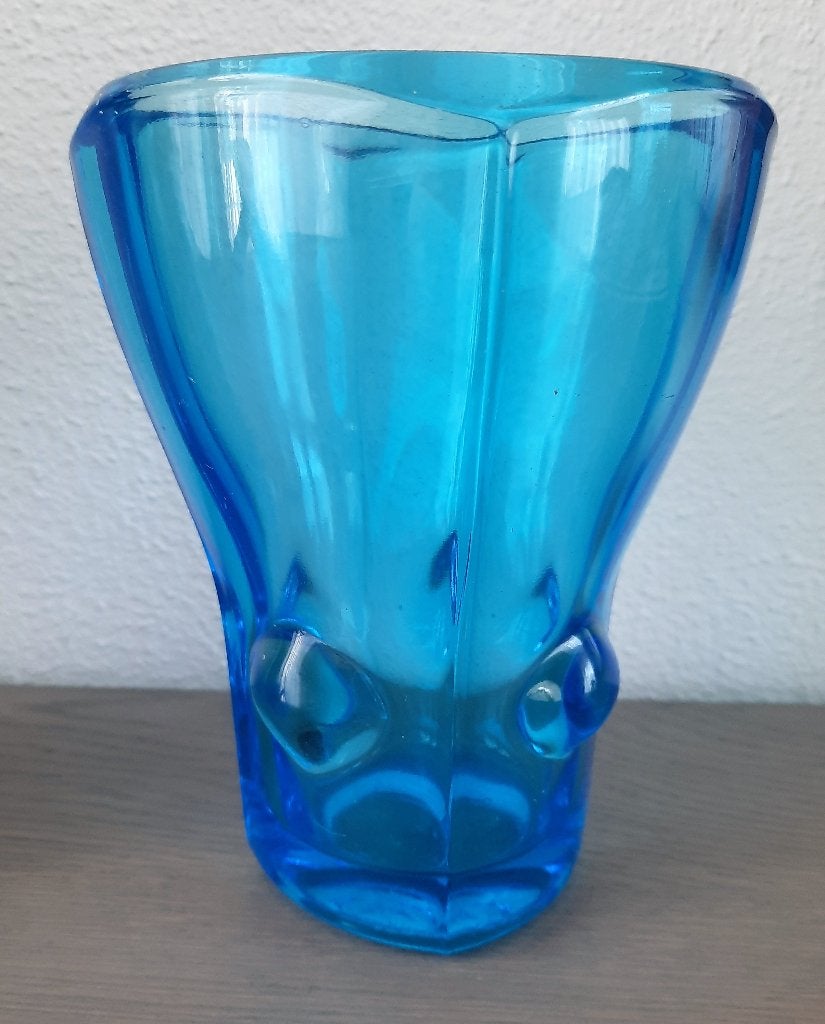 Vintage blauwe kristalen vaas van Vladislav Urban 1950, Ophalen of Verzenden