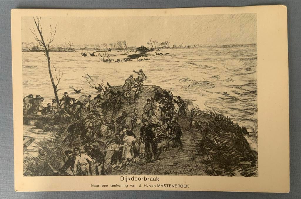 Dijkdoorbraak - watersnood 1926 Tekening JH van Mastenbroek, Verzenden, 1920 tot 1940, Ongelopen, Gelderland