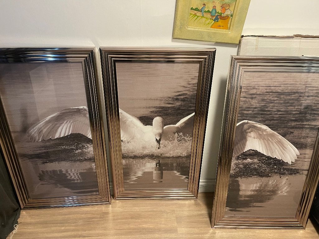 3 luiks zwaan met lijst, Ophalen, Kunststof, Zo goed als nieuw, Met glas