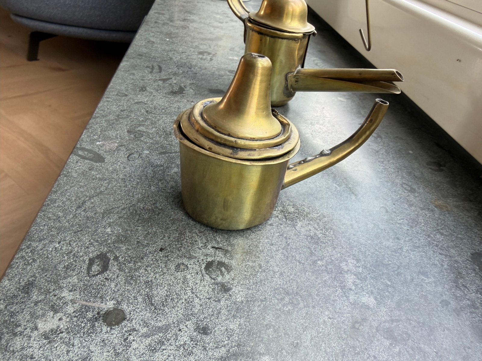 Antieke koperen olielampen set - 2 stuks, Ophalen