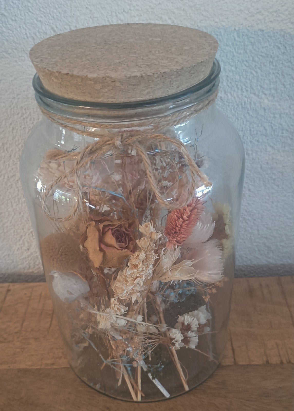 Droog bloemen in glazen pot, Ophalen of Verzenden, Zo goed als nieuw