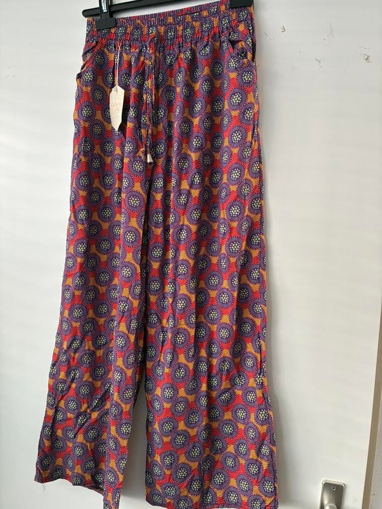 Wijde broek afrikaanse print veelkleurig rood blauw geel, Blauw, Maat 42/44 (L), Nieuw, Ophalen of Verzenden