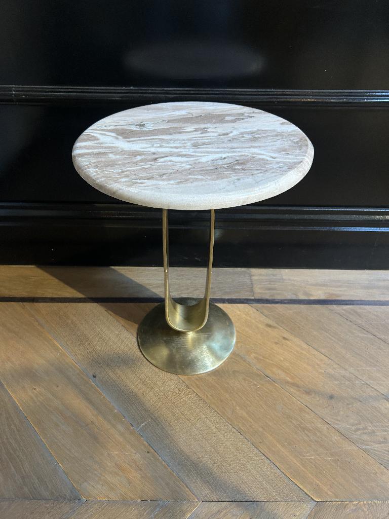 Luxe Marmeren Bijzettafels Set – Goud Messing Onderstel, Ophalen, Metaal of Aluminium, Rond, Nieuw