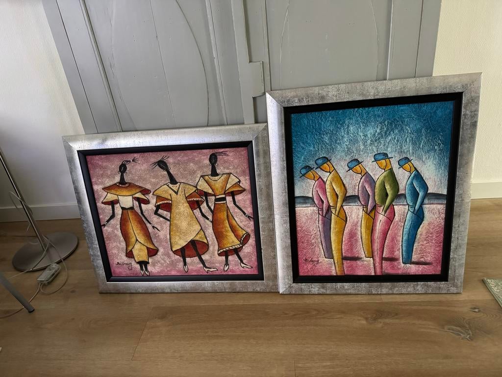 Schilderijen van B Long - Afrikaanse kunst, Antiek en Kunst, Kunst | Schilderijen | Modern, Ophalen of Verzenden