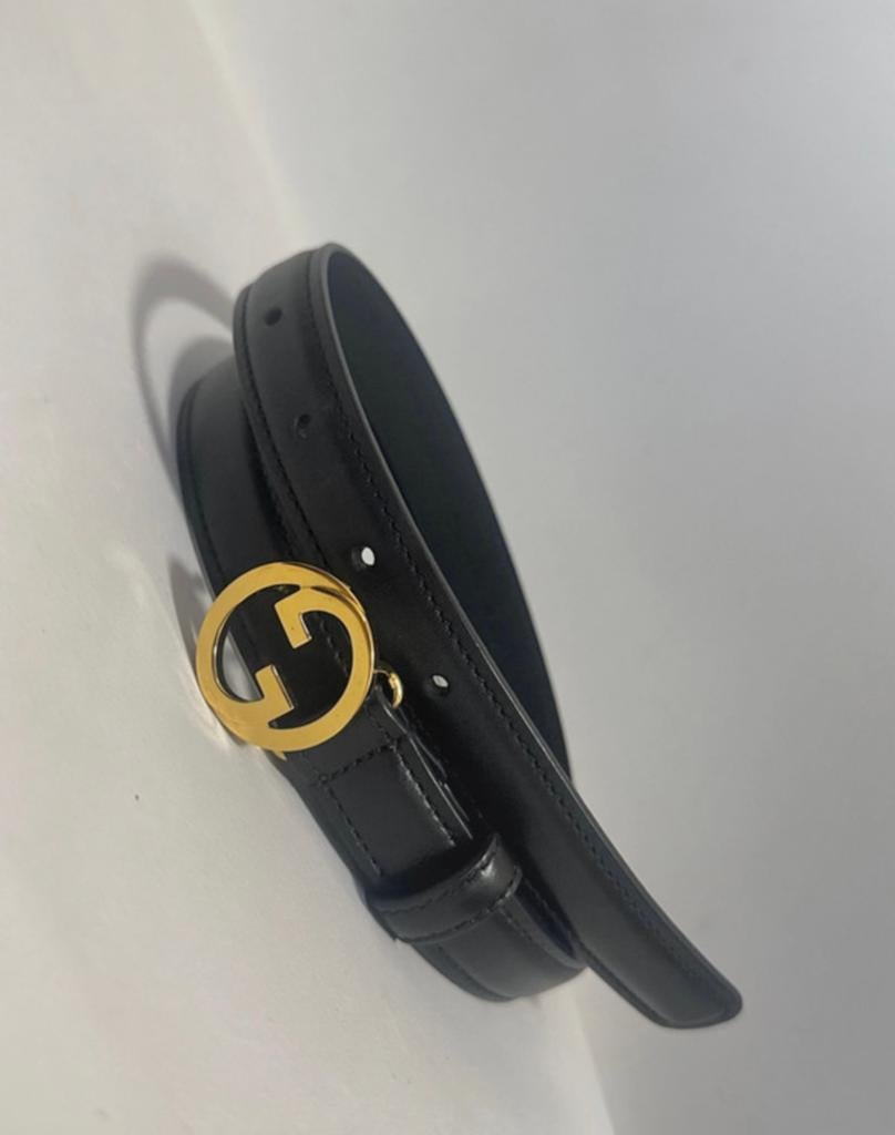 Gucci riem met GG-gesp, zwart leer thin, 80 tot 90 cm, 3 tot 5 cm, Heupriem, Ophalen of Verzenden