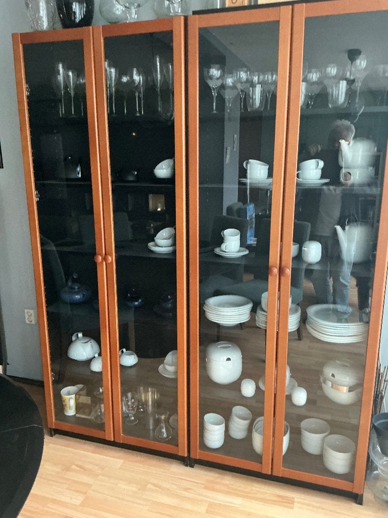 Billy zwart met kersenhout glasdeuren, Huis en Inrichting, Kasten | Boekenkasten, Ophalen, 200 cm of meer, 50 tot 100 cm, Kersenhout