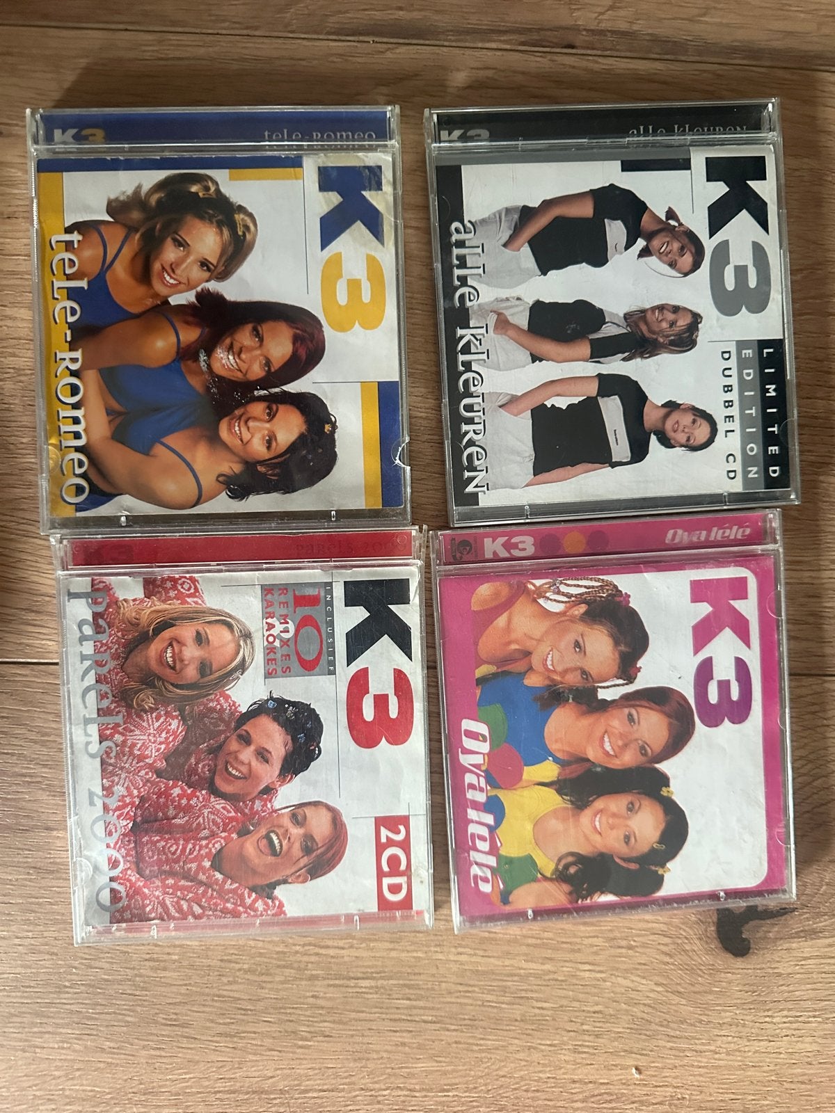 K3 CD's: Tele-Romeo, Alle Kleuren, Oya Lélé, Parels 2000, Gebruikt, Pop, Ophalen of Verzenden, Inclusief doosje