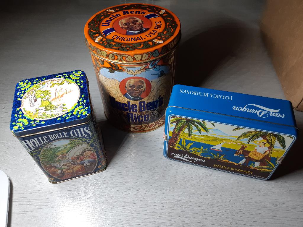 3 Leuke retro Blikken, Efteling, Uncle Ben's Rice, Rumbonen, Verzenden, Gebruikt, Overige