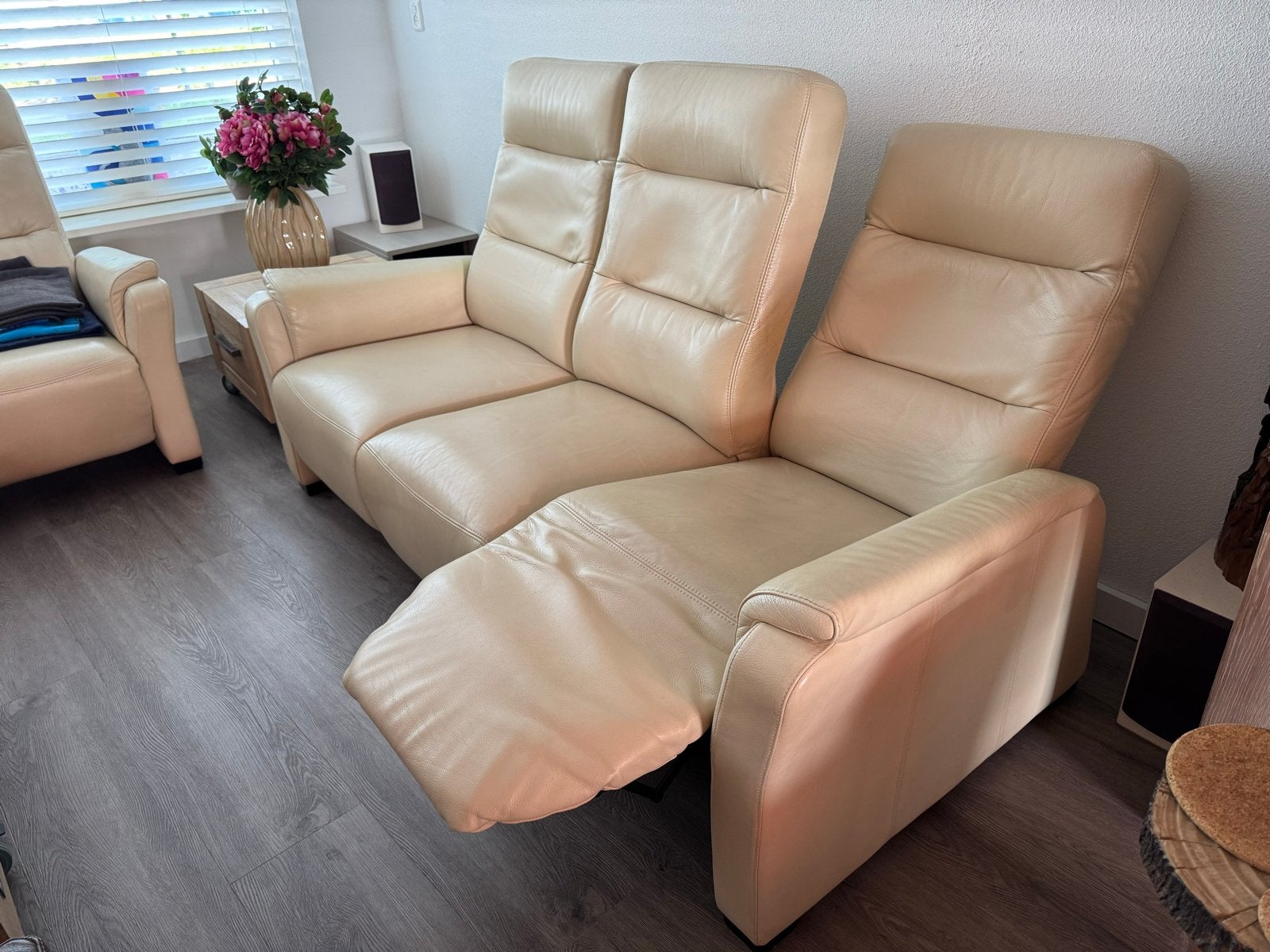 Comfortabele leren relaxbank, 3-zits, Huis en Inrichting, Ophalen, Gebruikt, Driepersoons, Rechte bank