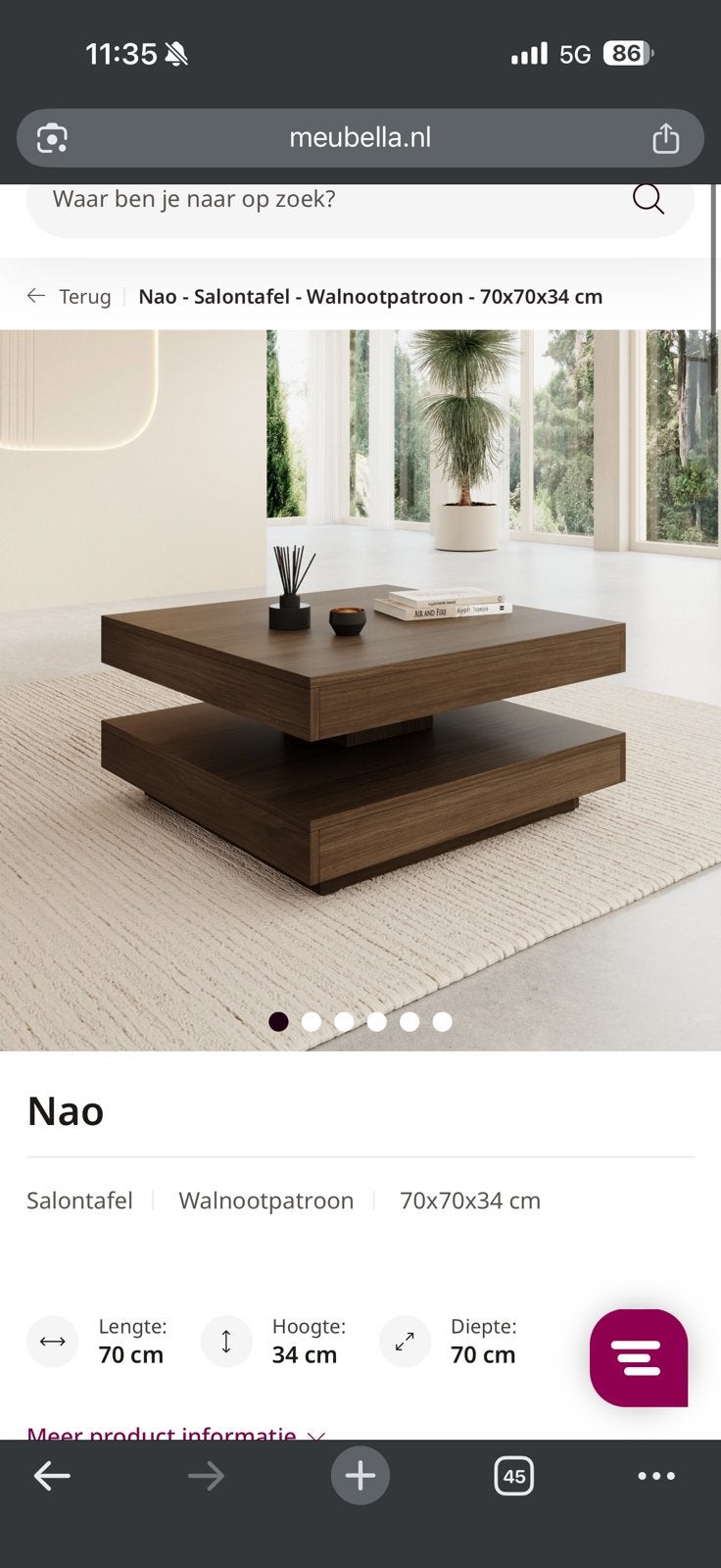 Salon tafel eiken bruin, Ophalen, 100 tot 150 cm, 50 tot 100 cm, Zo goed als nieuw