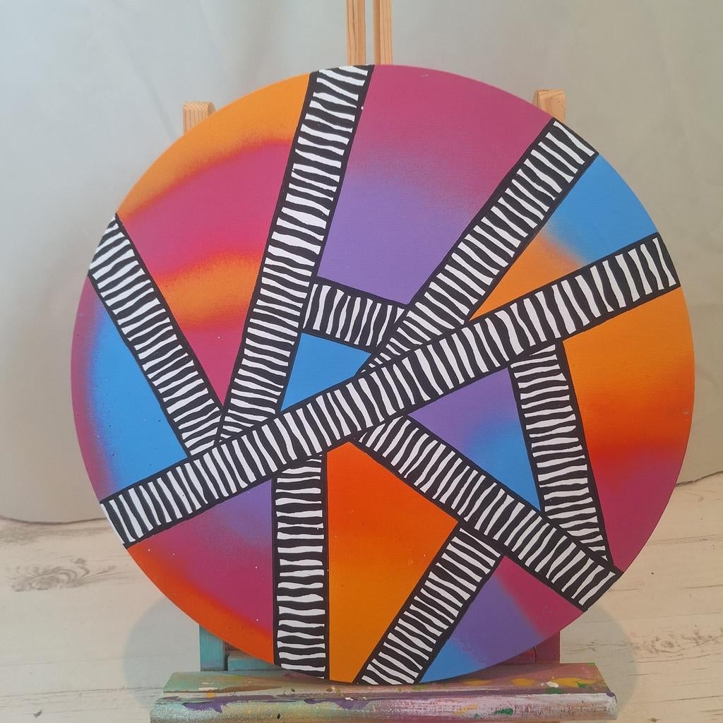 Handgeschilderd rond schilderij - 40 cm, Antiek en Kunst, Ophalen of Verzenden
