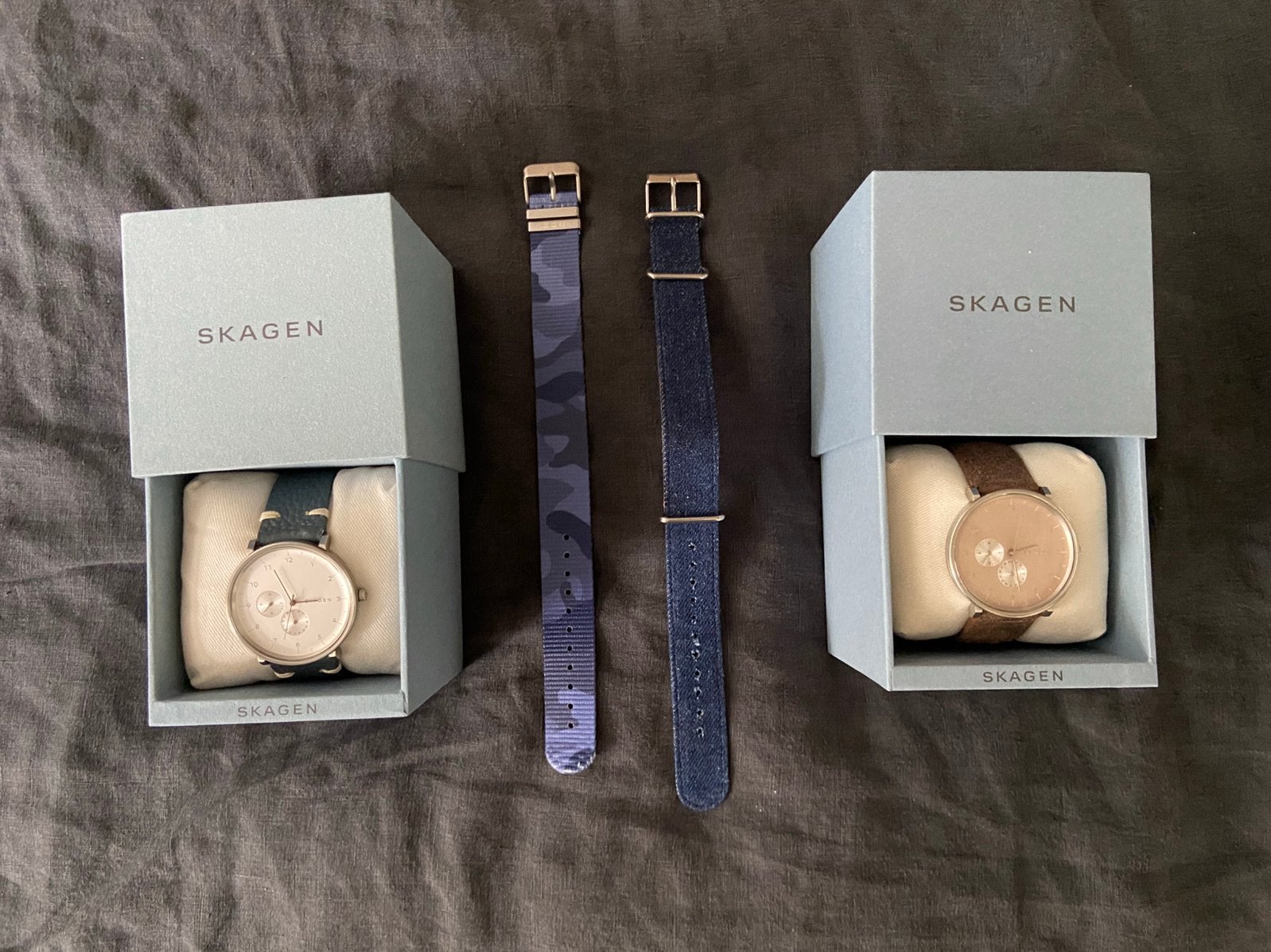 2 Skagen Hald chronograaf horloges:zie advertentie voor info, Sieraden, Tassen en Uiterlijk, Overige merken, Leer, Staal, Polshorloge