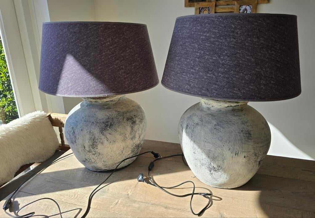 Set van 2 Authentieke Kruiklampen met Stoffen Kappen, Ophalen