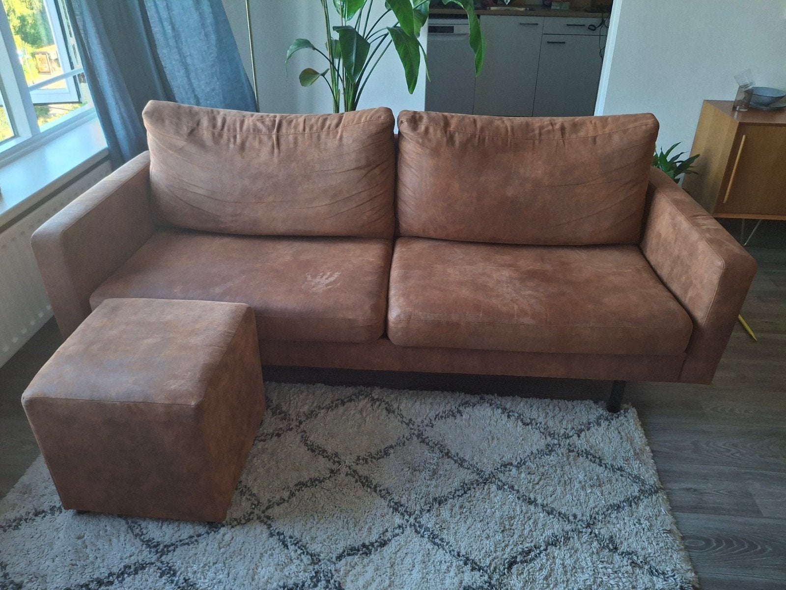 Leen Bakker Collin 2,5-zits bank met hocker, Huis en Inrichting, Gebruikt, Driepersoons, 75 tot 100 cm, Ophalen of Verzenden