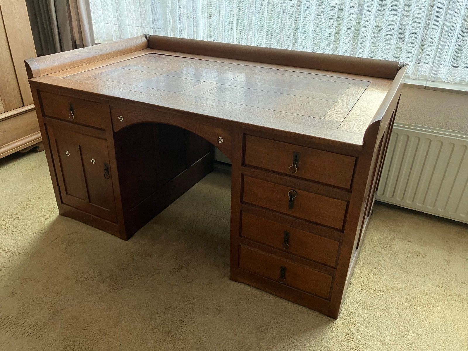 Antiek eiken bureau met veel lades - Demontabel, Ophalen