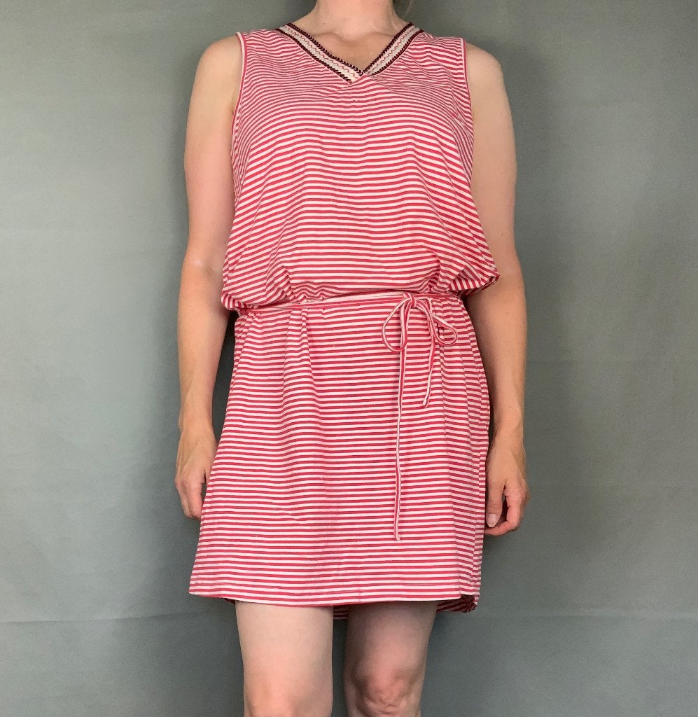 Hema jurk met tailleband gestreept maat L rood-wit, Maat 42/44 (L), Ophalen of Verzenden, Zo goed als nieuw, Hema