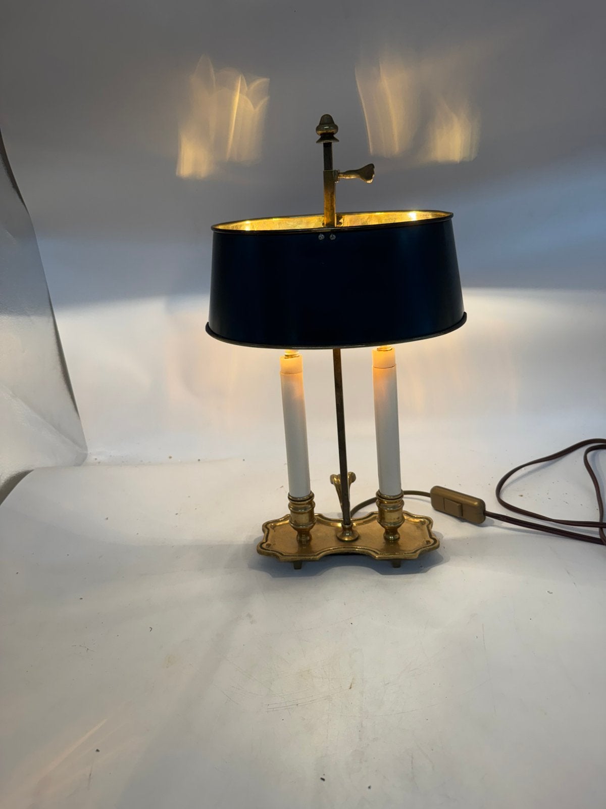 Vintage Bouillotte Tafel lamp met Tole Kap - 41cm, Ophalen of Verzenden