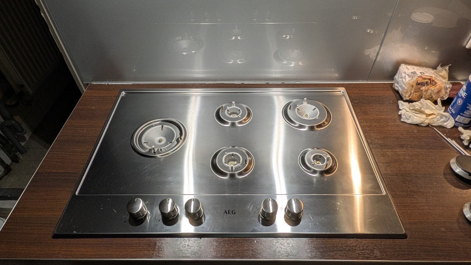 AEG Gasfornuis 5-pits RVS - Zo goed als nieuw, Witgoed en Apparatuur, Kookplaten, Zo goed als nieuw, Inbouw, Gas, 5 kookzones of meer