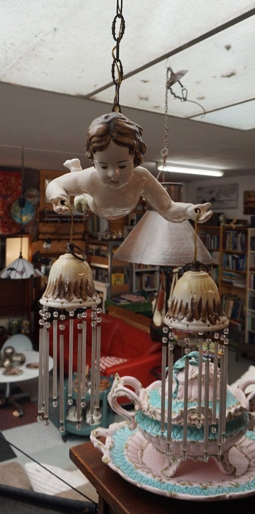 Antieke porseleinen Cherubijn Engel Hanglamp, Ophalen
