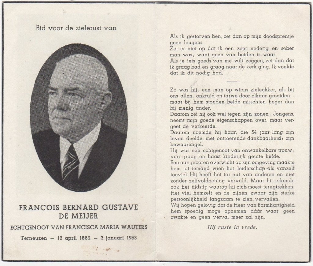 Francois B.G. de Meijer 1882 Terneuzen + 1963 Terneuzen, 80, Ophalen of Verzenden