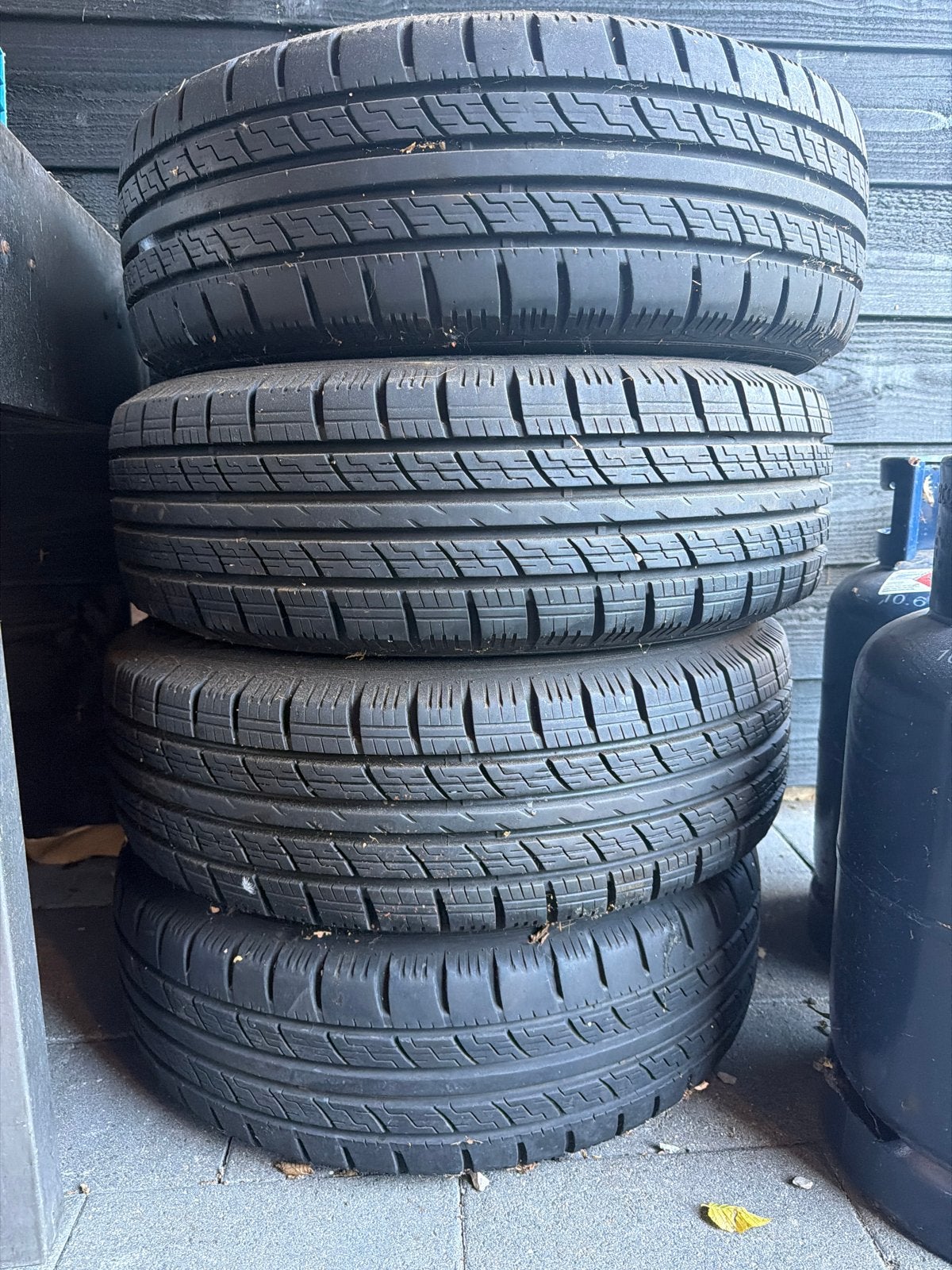 Set van 4 gebruikte 215/65R16C banden met velgen, Ophalen, 16 inch, Banden en Velgen, All Season