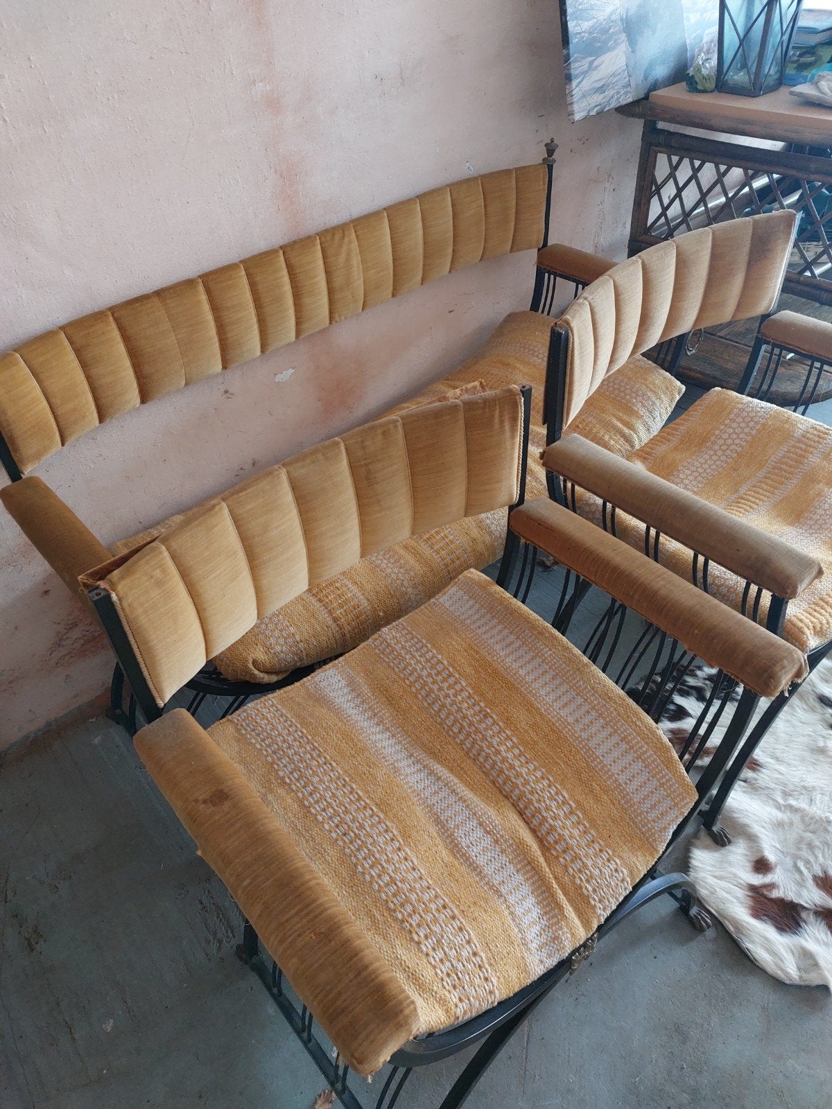 vintage bankje en twee stoelen, Ophalen, Gebruikt, Stof, Twee