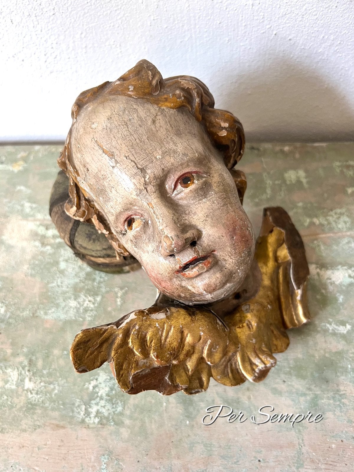 Per Sempre, 17de Eeuws Handgesneden Putti Hoofdje, Ophalen of Verzenden, Gebruikt