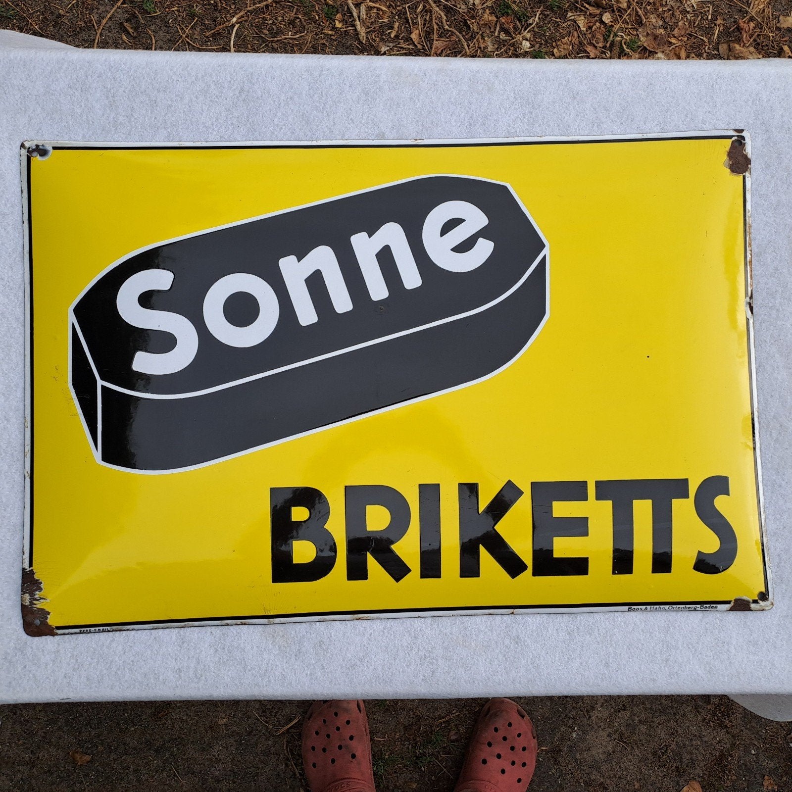 Sonne briketts emaille reclamebord, Ophalen of Verzenden