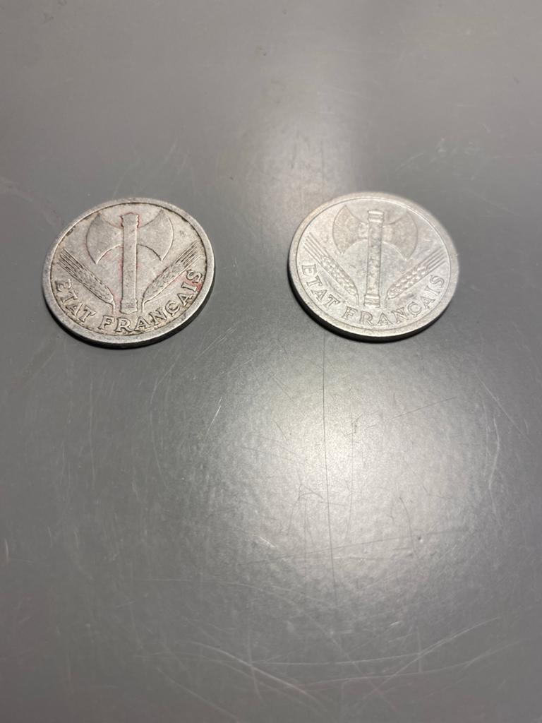 2x 2 Francs Frankrijk 1943 - Vichy-regime munten, Ophalen of Verzenden, Frankrijk, Setje