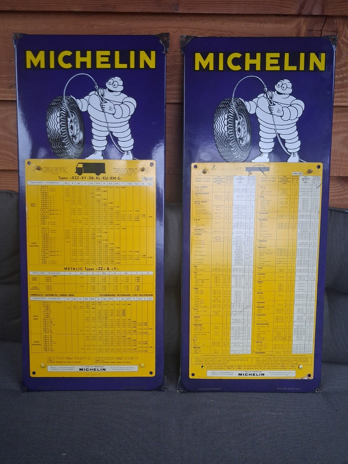 Prachtige set Emaille reclameborden Michelin met tabellen, Ophalen of Verzenden, Reclamebord