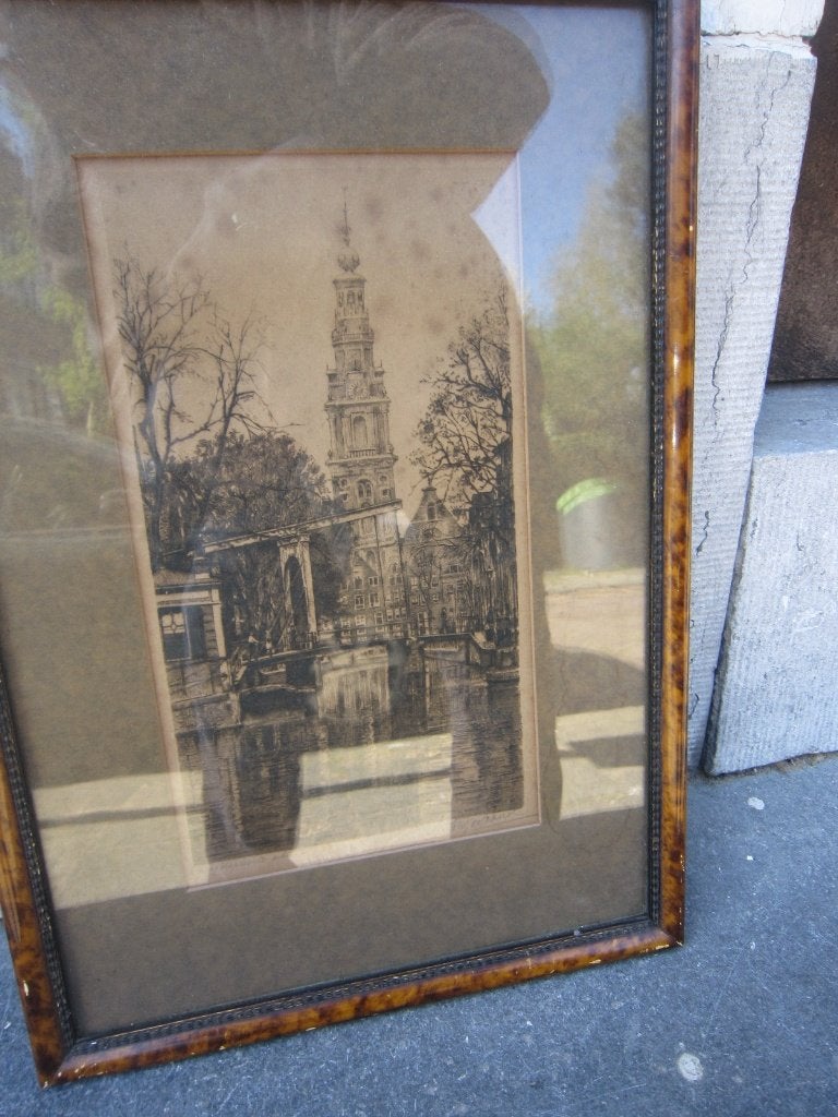 ZUIDERKERK Amsterdam, Mooie ets van Joh. Josseaud, Antiek en Kunst, Kunst | Etsen en Gravures, Ophalen