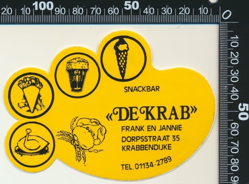 Sticker: Snackbar De Krab - Krabbendijke, Verzamelen, Ophalen of Verzenden, Zo goed als nieuw, Bedrijf of Vereniging